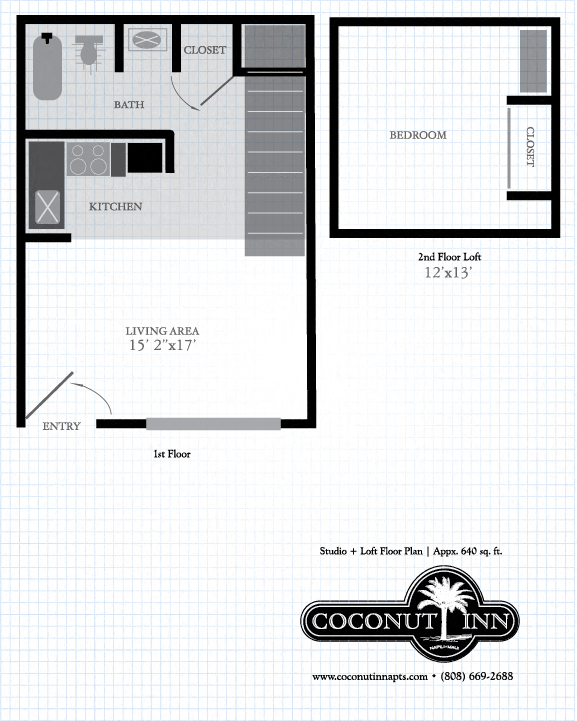 Floor plan for studio, 1 bath, 631 sqft
